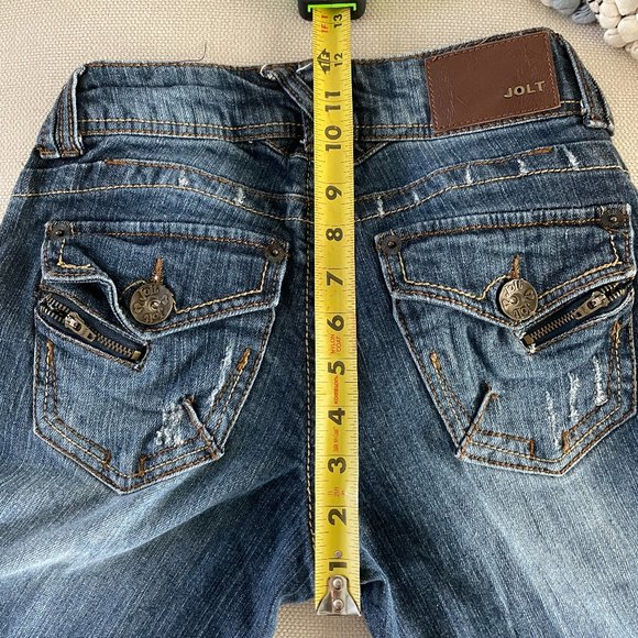 JOLT DISTRESSED JEANS BOOTCUT BUTTON/ZIPPER BACK - Picture 8 of 9